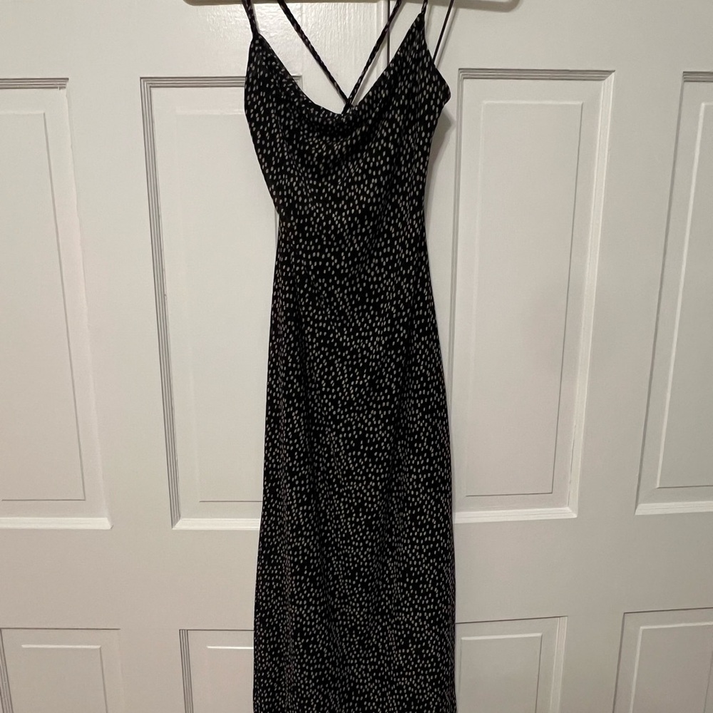Black Spotted Slip Dress with Thin Straps